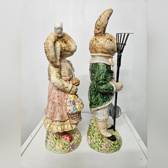 Vintage Ceramic Bunny Boy and Girl 11-12" tall Springtime - Picture 4 of 6